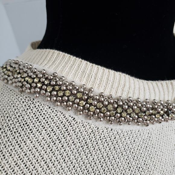 NWT Love by Design Embellished Neckline Split Back Cream Knit Sweater Large - Picture 6 of 12